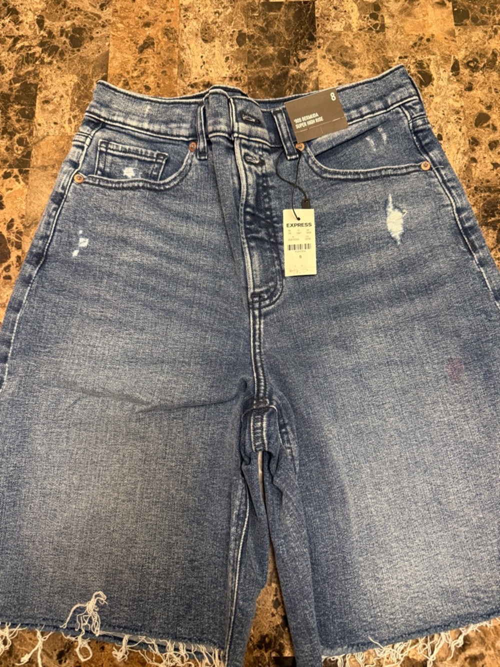 Express High-Rise Distressed Denim Shorts - Blue